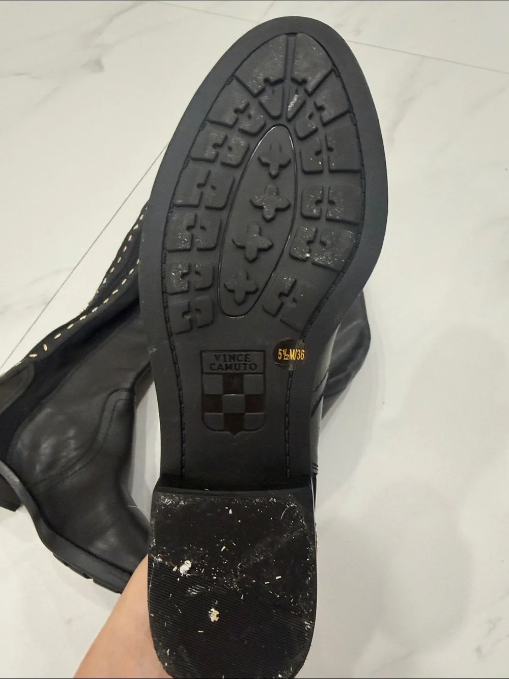 NWOT Vince Camuto Black Over-the-Knee Leather Boots with Gold Stud Hardware